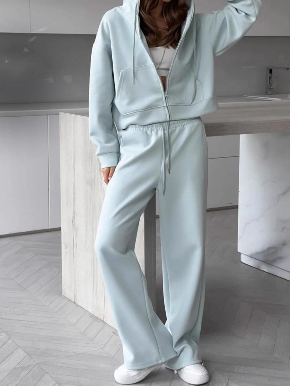 CLOTHRA matching full zip up hoodie and cuffed sweatpants two piece premium cotton tracksuit set in a relaxed urban look. in a color Blue