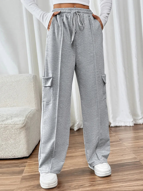 CLOTHRA Perfee cotton blend wide leg drawstring pants with pockets showing a relaxed baggy fluid drape in an authentic urban street look.