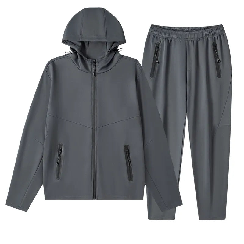 CLOTHRA men's plus size two piece matching tracksuit set featuring a zip up hoodie and relaxed fit pants. details View
