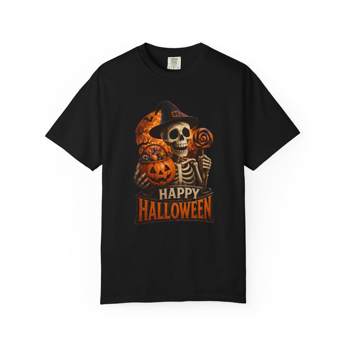 CLOTHRA Unisex Happy Halloween Skeleton Pumpkin Graphic Tee