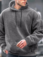 CLOTHRA men premium cotton fleece long sleeve hoodie showing a modern oversized fit and relaxed streetwear drape. in a color Grey