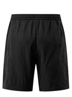 Close up of the extra wide elastic waistband and heavy duty front drawstring on CLOTHRA men plus size relaxed shorts. Back side view