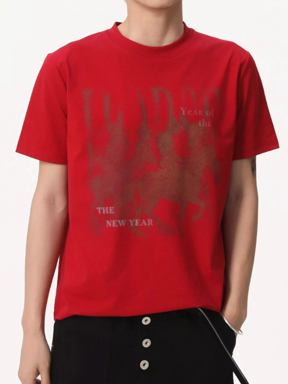CLOTHRA men vintage graphic short sleeve premium tee showing a relaxed modern casual fit and high definition retro print styling. in a color Red