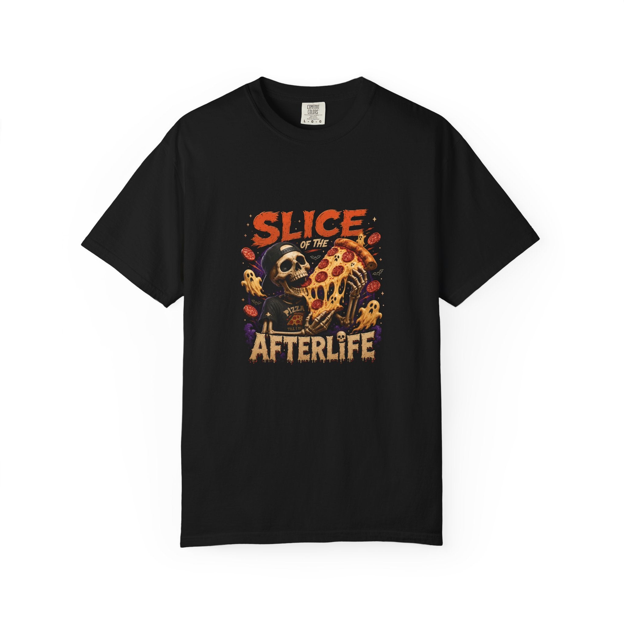 Slice of the Afterlife Pizza Skeleton Graphic T-Shirt | CLOTHRA