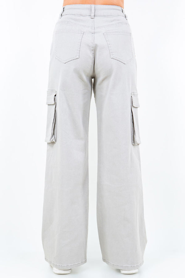 Model showcasing the relaxed baggy drape and cotton stretch texture of CLOTHRA wide leg utility pants.
