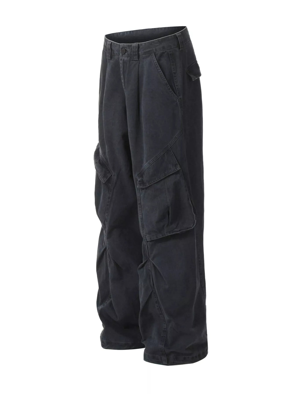 Detailed close up of the spacious side cargo utility pocket with durable double stitching on CLOTHRA men loose fit pants.
