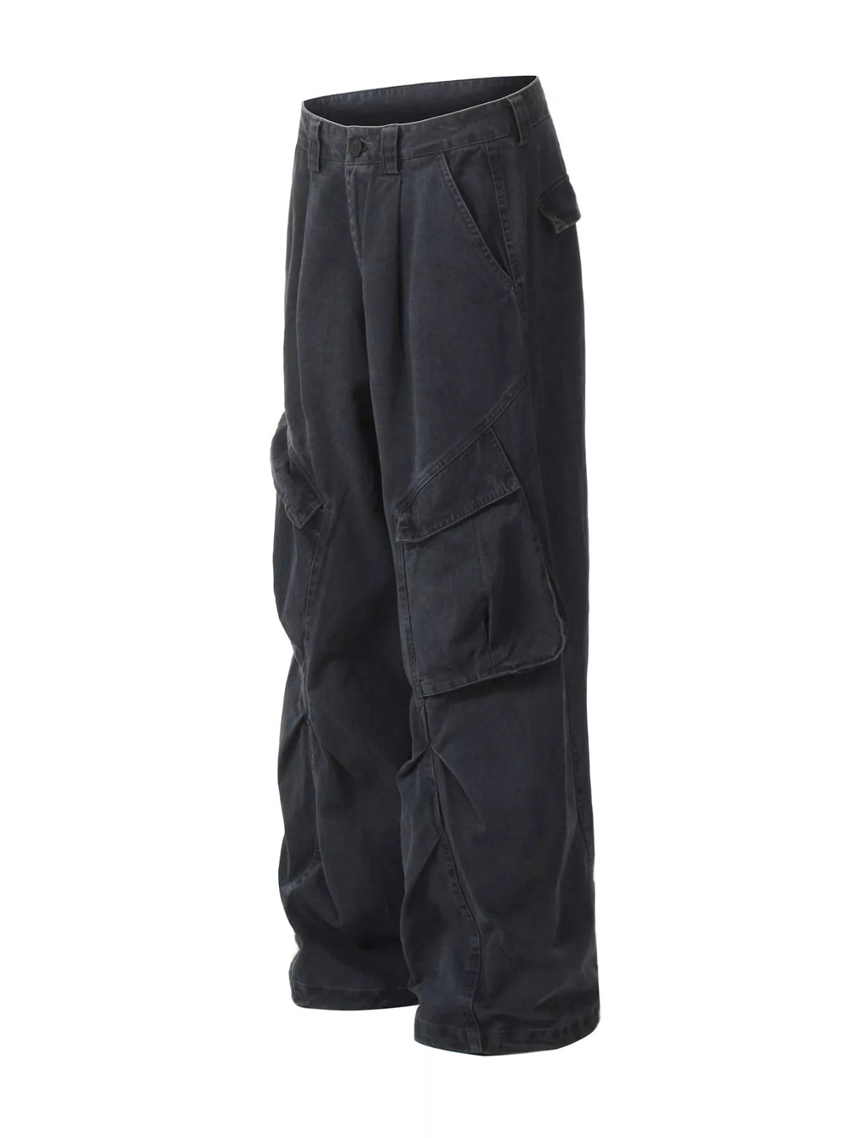 Detailed close up of the spacious side cargo utility pocket with durable double stitching on CLOTHRA men loose fit pants.