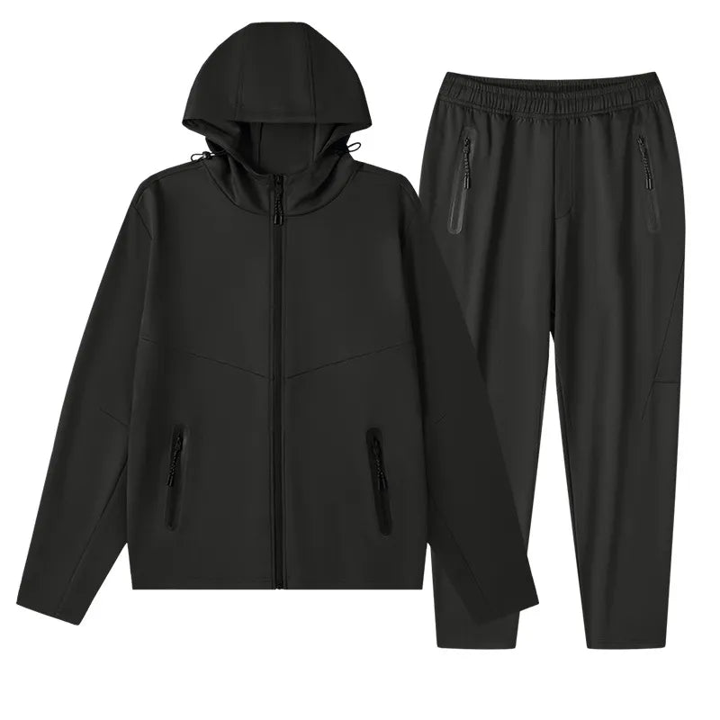 CLOTHRA men's plus size two piece matching tracksuit set featuring a zip up hoodie and relaxed fit pants.