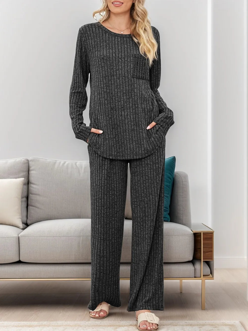 CLOTHRA women's round-neck long-sleeve top and pants set