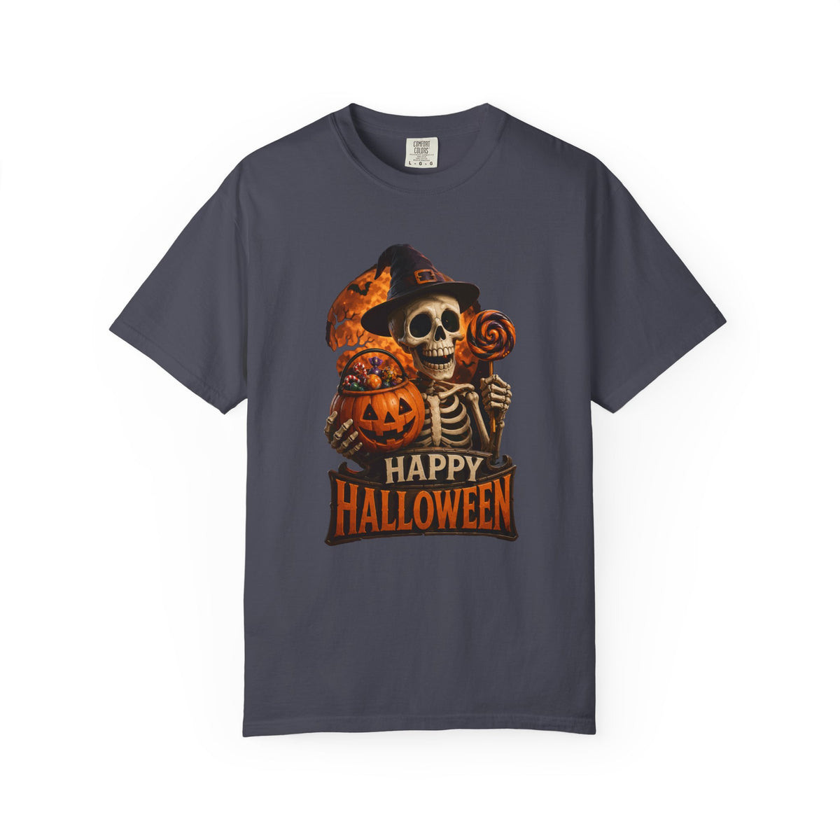 CLOTHRA Unisex Happy Halloween Skeleton Pumpkin Graphic Tee