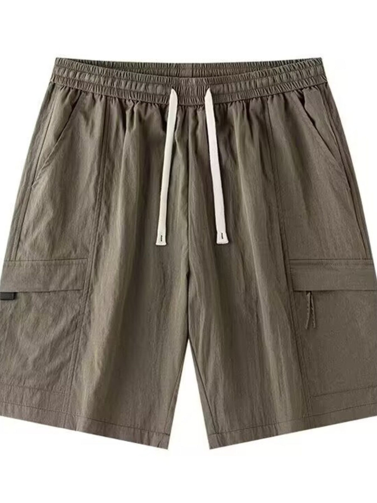 Close up of the extra wide elastic waistband and heavy duty front drawstring on CLOTHRA men plus size relaxed shorts. in a color Green