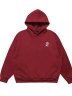Close up of the double lined cozy hood and premium soft stretch cotton fabric texture on CLOTHRA hoodie.