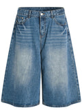 CLOTHRA men's wide-leg oversized washed denim shorts