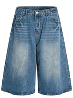 CLOTHRA men's wide-leg oversized washed denim shorts