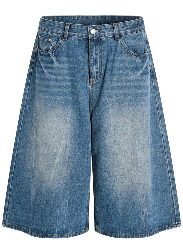 CLOTHRA men's wide-leg oversized washed denim shorts
