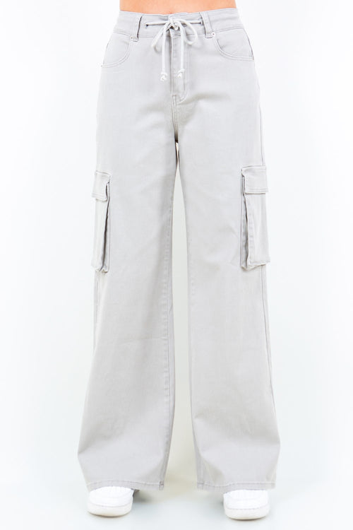 CLOTHRA american bazi plus size wide leg cargo pants with drawstring waist and deep utility side pockets.