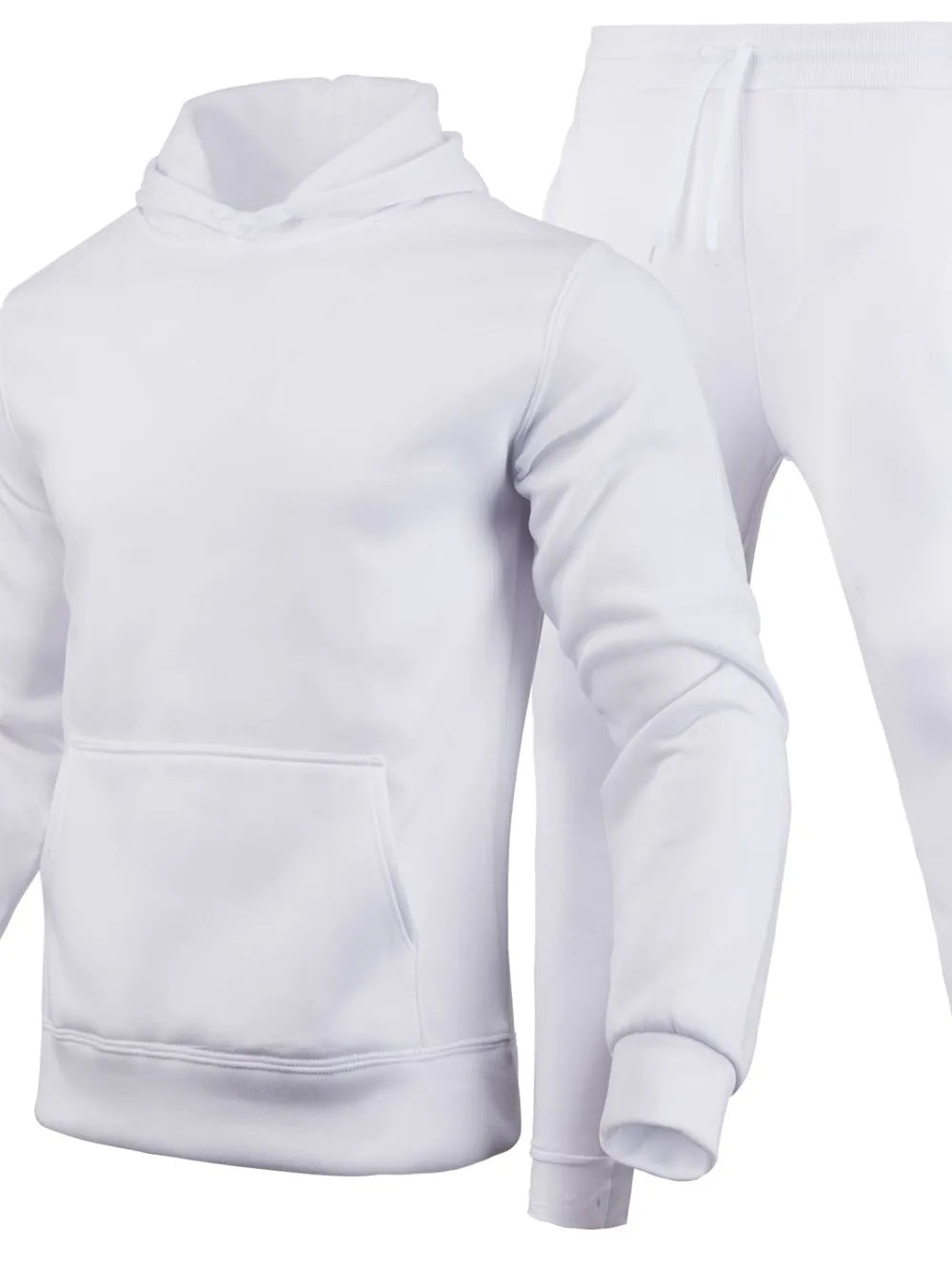 CLOTHRA men's plus size matching long sleeve pullover hoodie and relaxed pants two piece tracksuit sweatsuit set in a clean urban look. in a color White