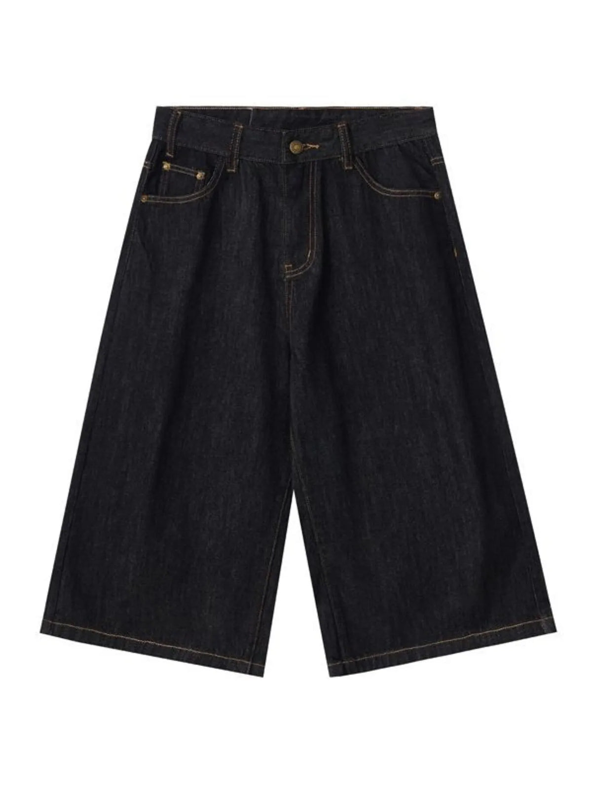 CLOTHRA men wide leg denim shorts showing a relaxed baggy streetwear style jean shorts. in color Black