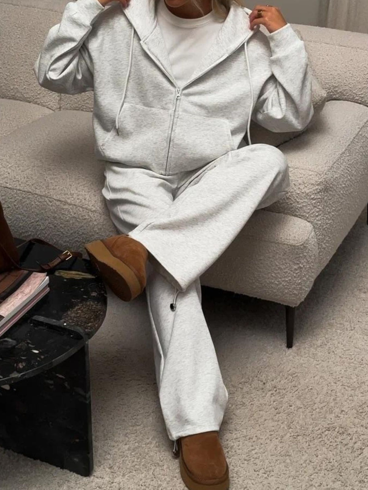 CLOTHRA matching full zip up hoodie and cuffed sweatpants two piece premium cotton tracksuit set in a relaxed urban look. in a color Grey