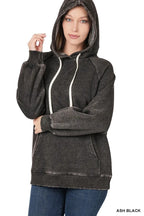 CLOTHRA Zenana pullover streetwear hoodie featuring a custom vintage acid wash faded finish and front kangaroo pocket in a clean urban look.