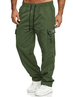 CLOTHRA men full size cargo pants with drawstring waist showing a comfortable plus size straight leg streetwear look. in a color Army Green