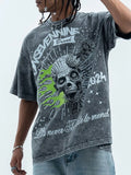 CLOTHRA men oversized skull graphic round neck tee showing a relaxed boxy fit and high definition street fashion print.