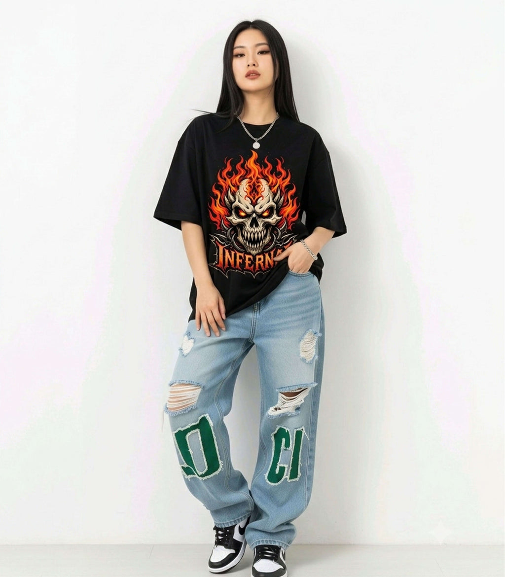 CLOTHRA Infernal Flame Skull Graphic Unisex T-Shirt