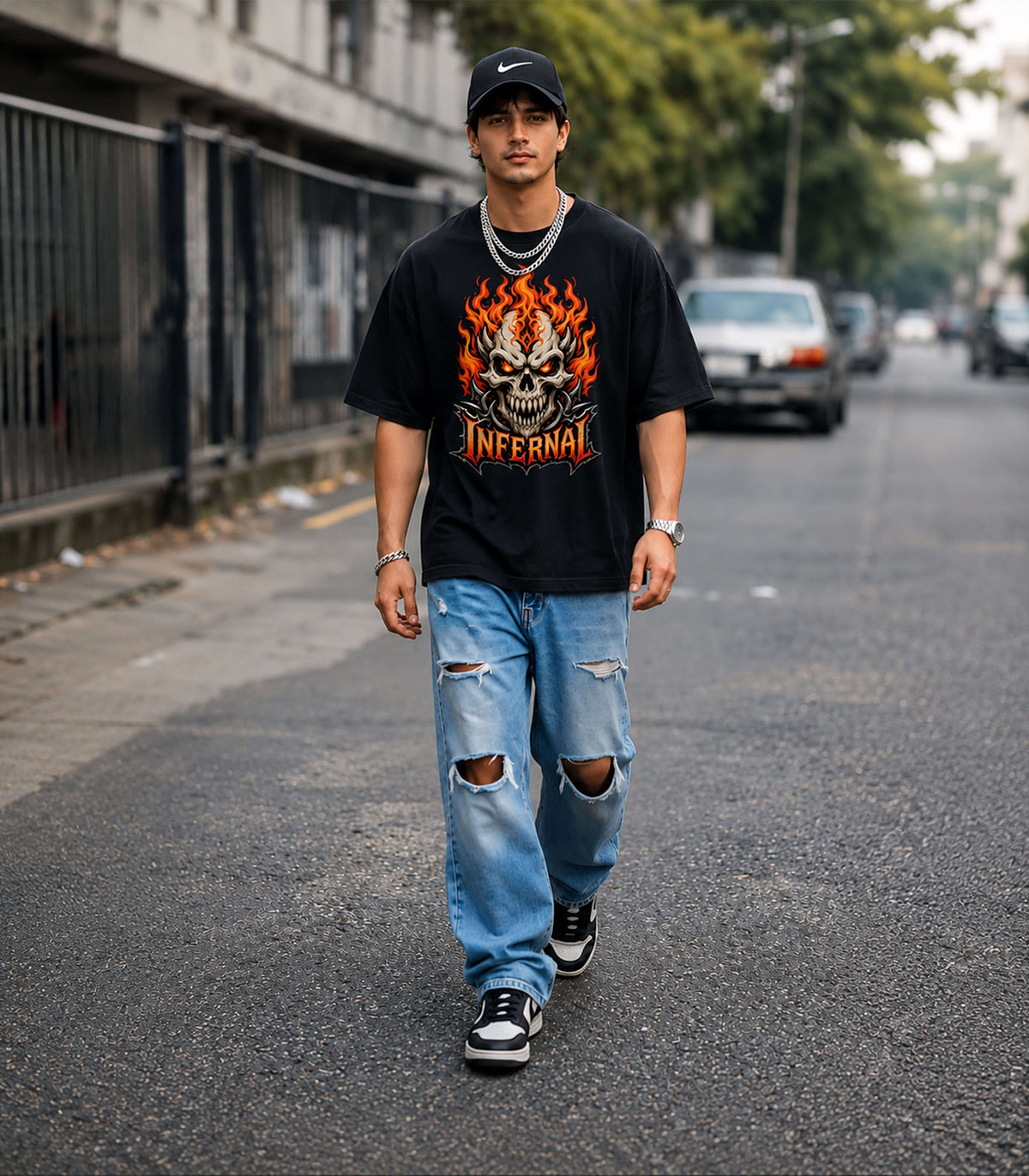 CLOTHRA Infernal Flame Skull Graphic Unisex T-Shirt