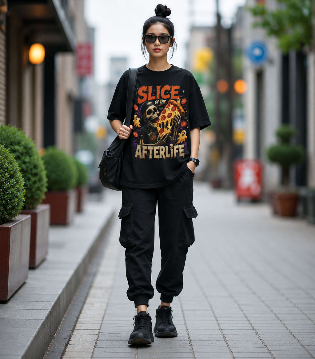 CLOTHRA Slice of the Afterlife Pizza Skeleton Graphic T-Shirt | Premium Heavyweight Tee