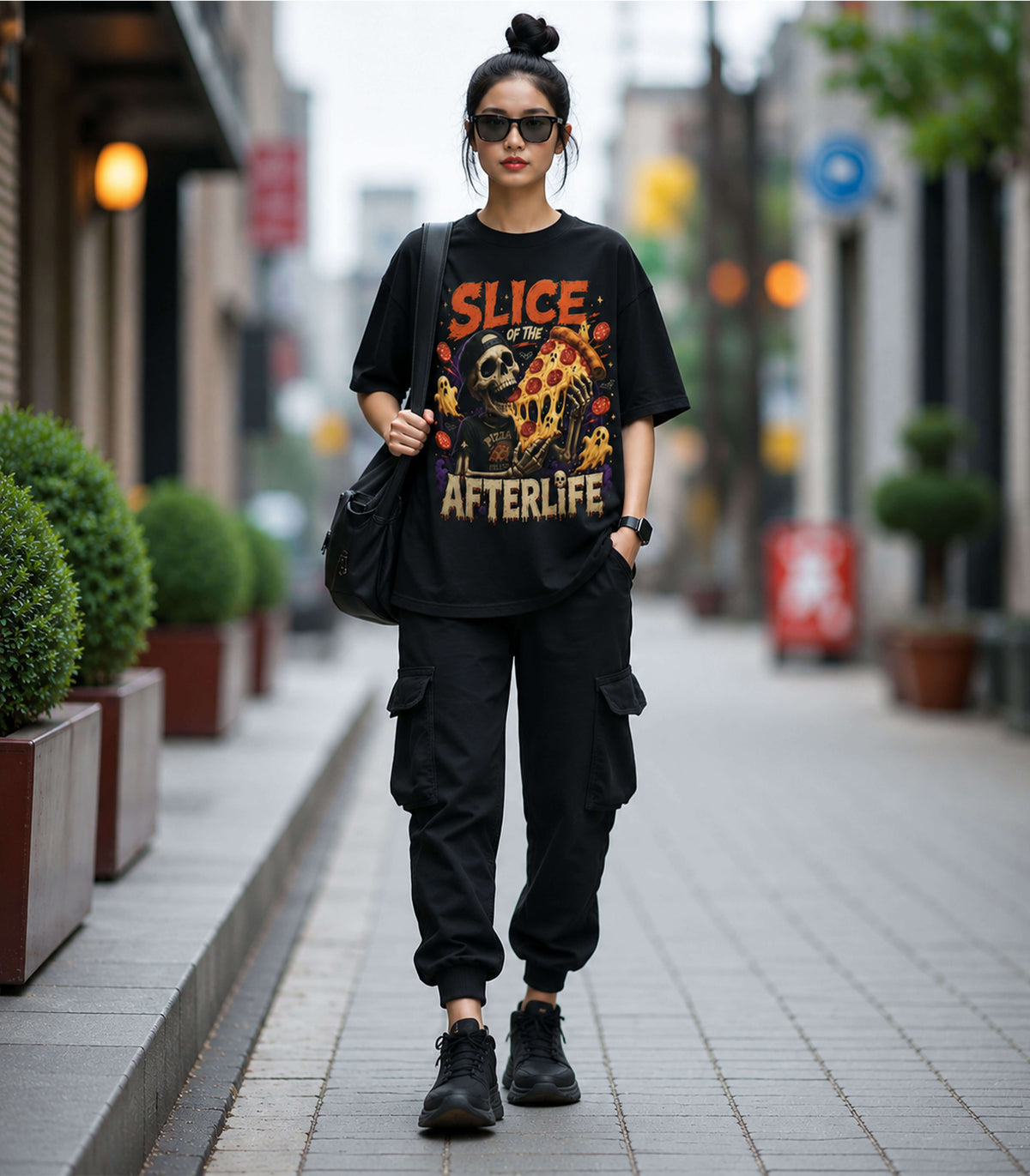 CLOTHRA Slice of the Afterlife Pizza Skeleton Graphic T-Shirt | Premium Heavyweight Tee