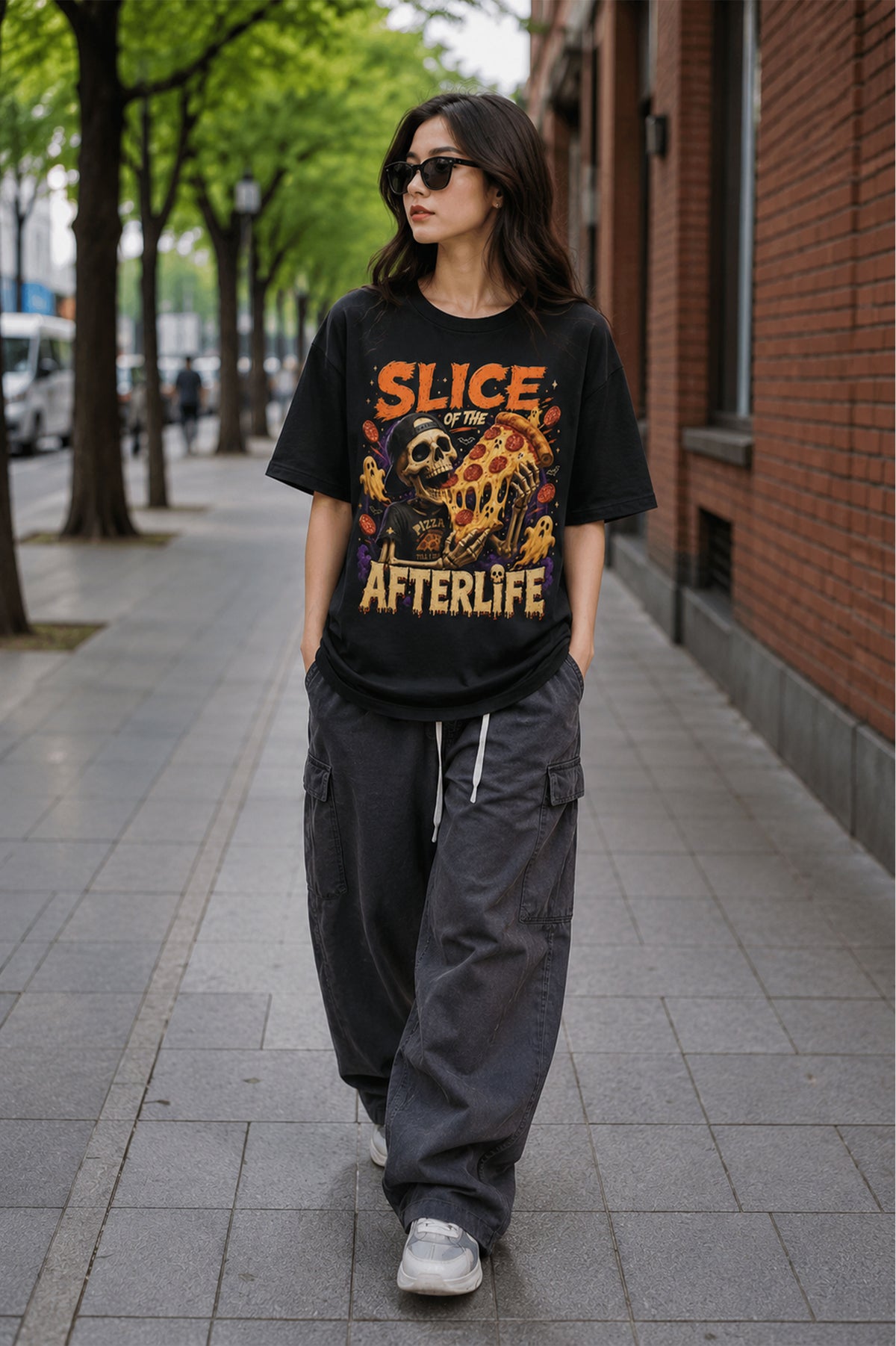 CLOTHRA Slice of the Afterlife Pizza Skeleton Graphic T-Shirt | Premium Heavyweight Tee