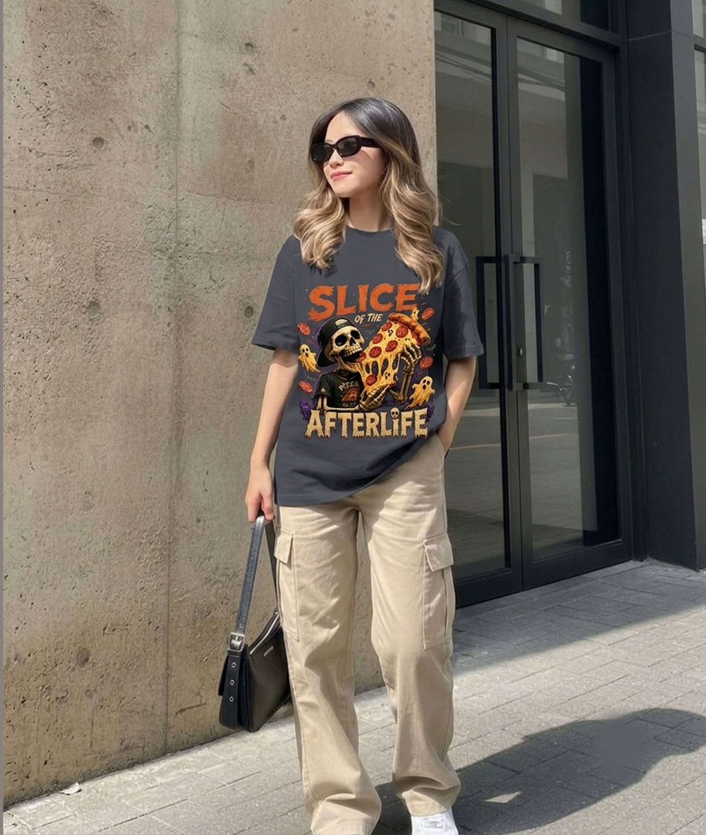 CLOTHRA Slice of the Afterlife Pizza Skeleton Graphic T-Shirt | Premium Heavyweight Tee
