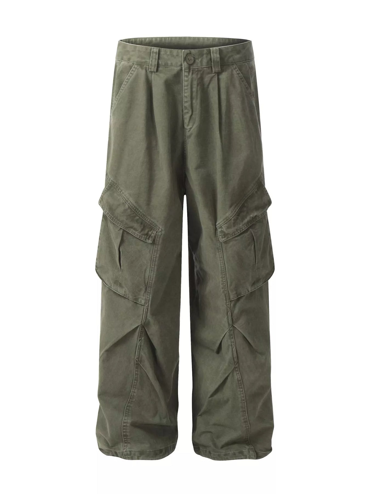 CLOTHRA men premium loose fit cargo pants showing a modern relaxed straight leg streetwear style in a color Green