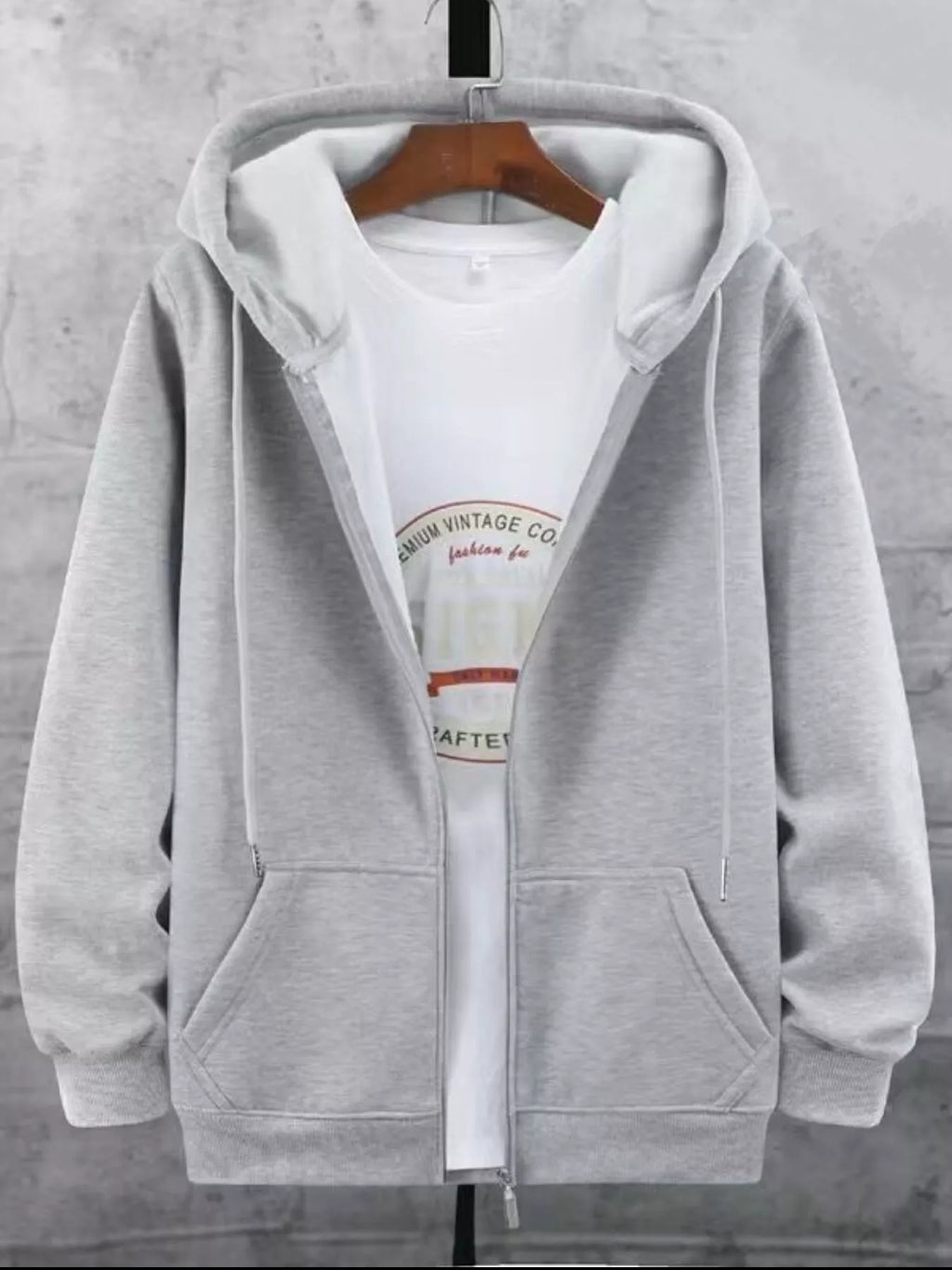 CLOTHRA unisex plus size premium fleece lined zip up hoodie showing a comfortable roomy fit and cozy outerwear style.