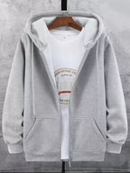 CLOTHRA unisex plus size premium fleece lined zip up hoodie showing a comfortable roomy fit and cozy outerwear style.