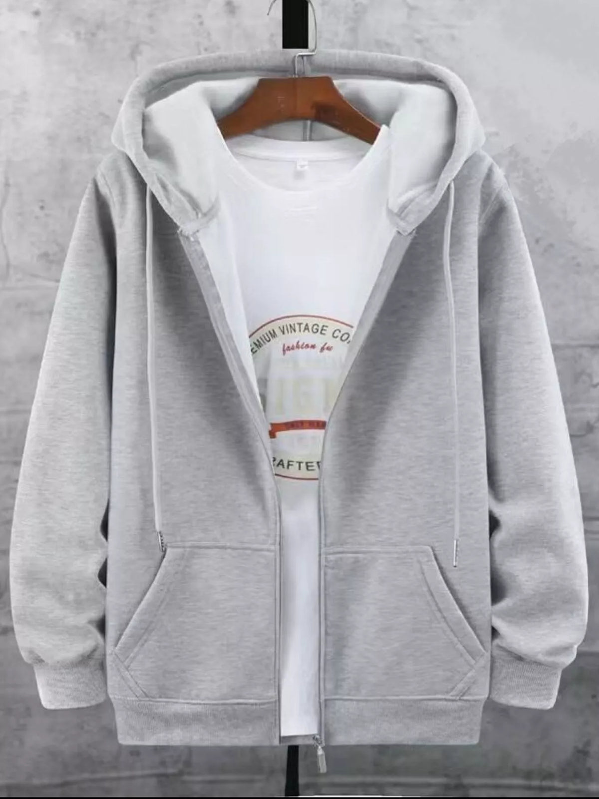 CLOTHRA unisex plus size premium fleece lined zip up hoodie showing a comfortable roomy fit and cozy outerwear style.