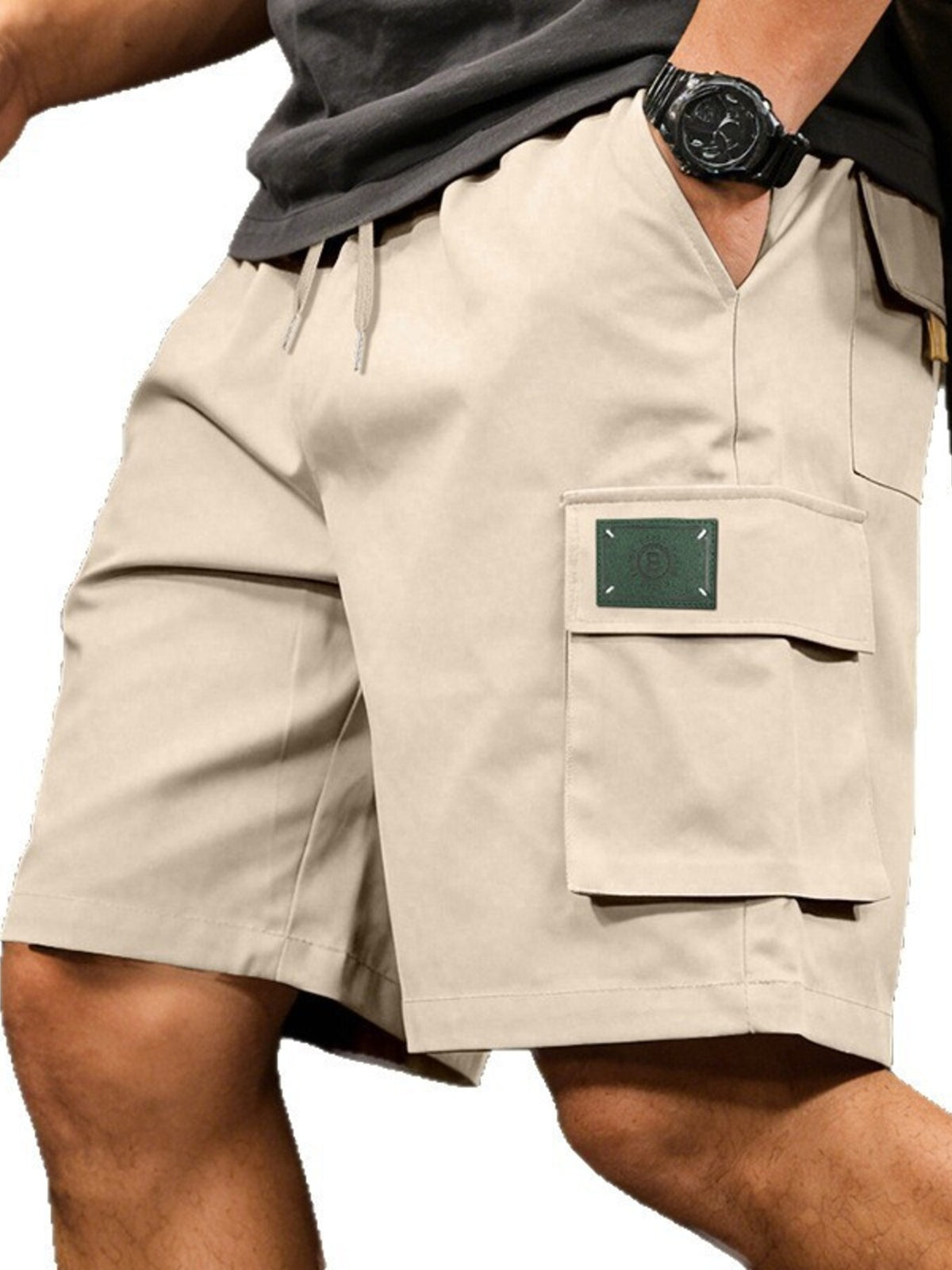 CLOTHRA men full size lightweight cargo shorts showing a comfortable plus size streetwear style with multi pockets. in a color Aprocot