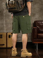 Close up of the wide non-roll elastic waistband and adjustable front drawstring on CLOTHRA men plus size shorts. Back side view