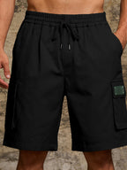 CLOTHRA men full size lightweight cargo shorts showing a comfortable plus size streetwear style with multi pockets. in a color Black